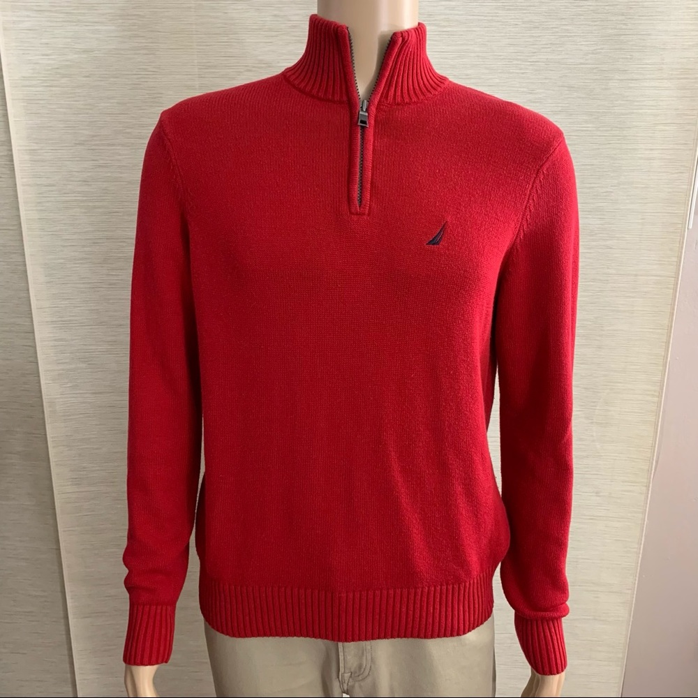 Nautica Quarter Zip Sweater Red men's size Small